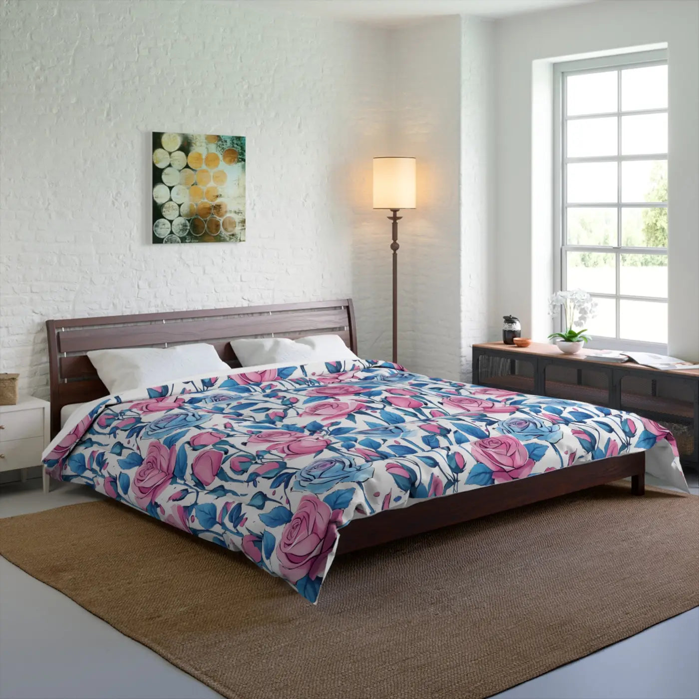Cozy Blue Roses Pattern Comforter Lightweight - DipaliZ