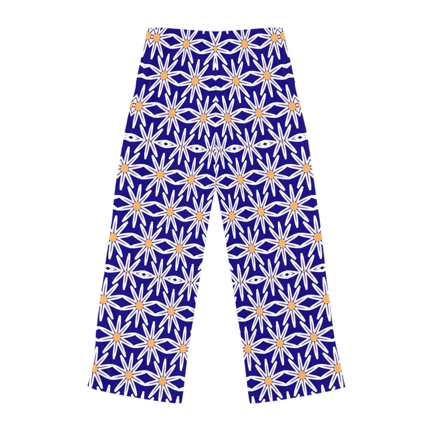 White large floral pattern on blue, Women's Pajama Pants (AOP)