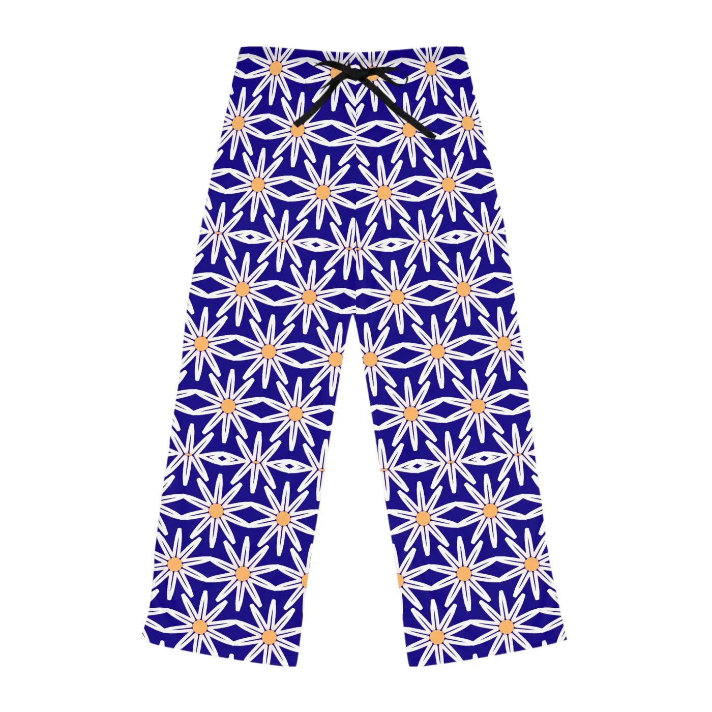 White large floral pattern on blue, Women's Pajama Pants (AOP)