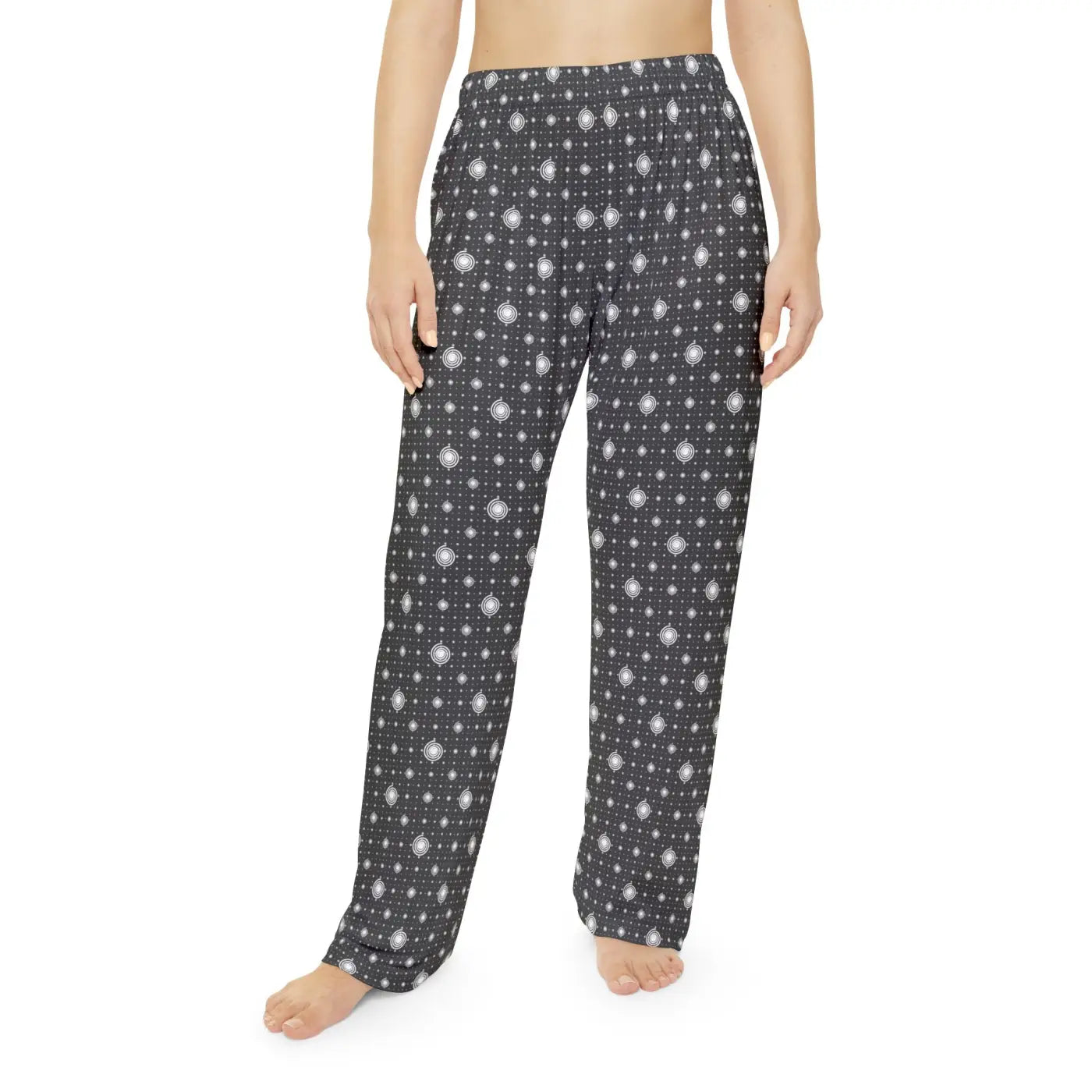 White swirls on black pattern, Women's Pajama Pants (AOP)