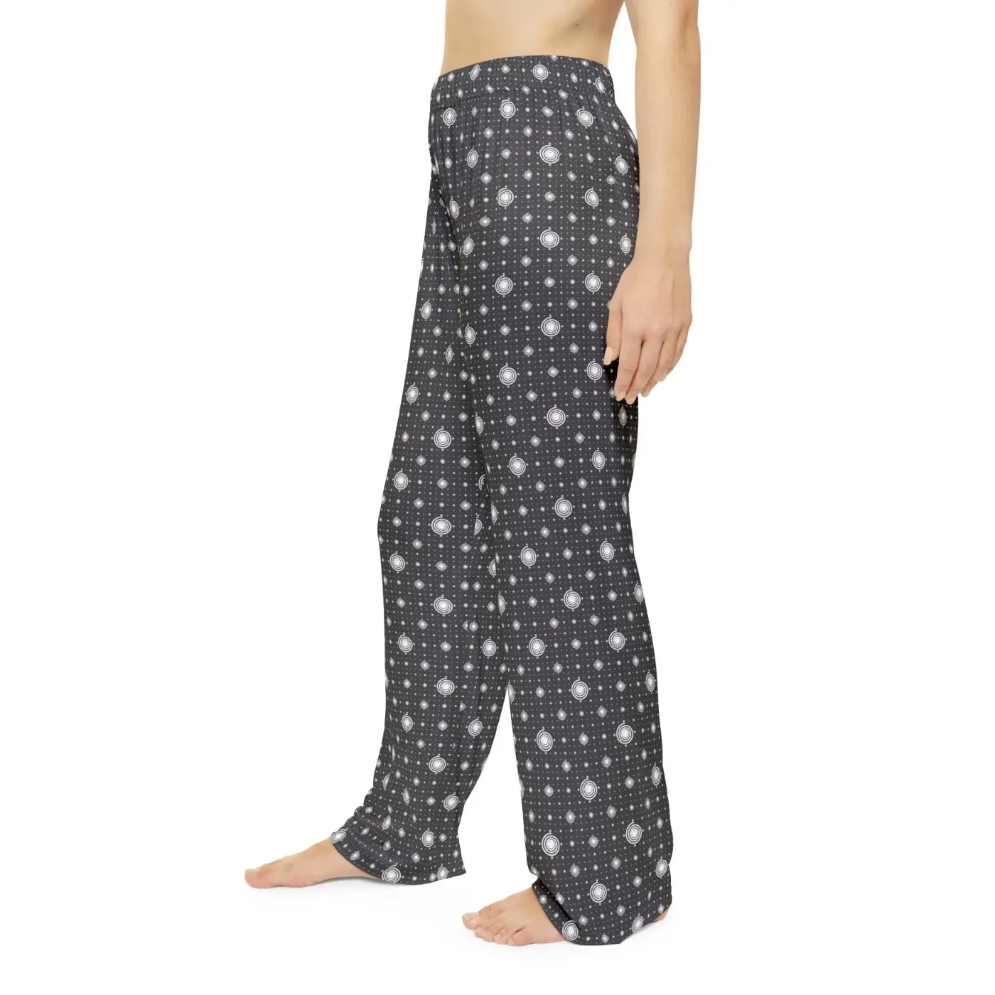 White swirls on black pattern, Women's Pajama Pants (AOP)