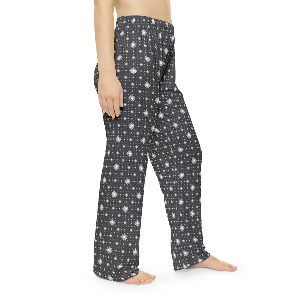 White swirls on black pattern, Women's Pajama Pants (AOP)
