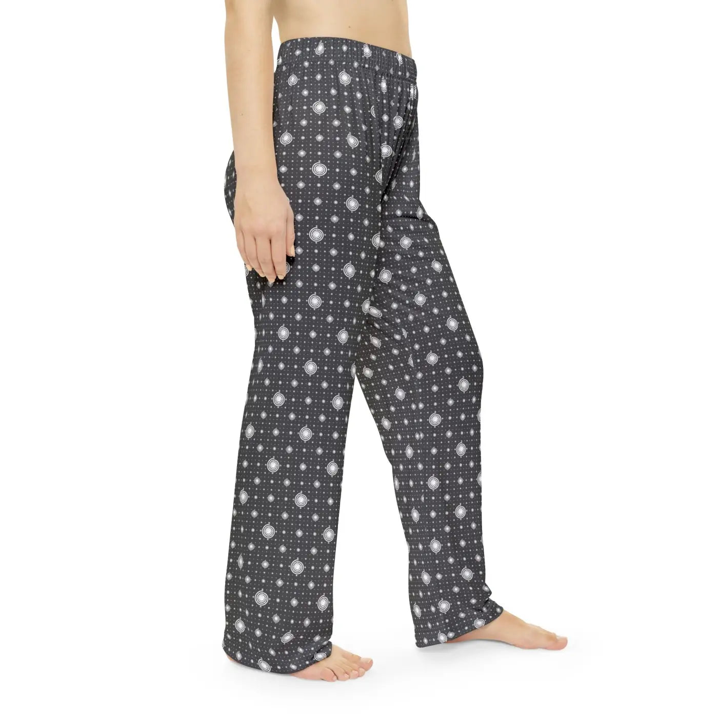 White swirls on black pattern, Women's Pajama Pants (AOP)