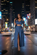 Night Angel Skirt Set With Off shoulder Cotton Crop Top