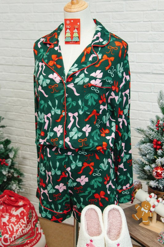 Bow Holiday Shirt and Short Pajama Set