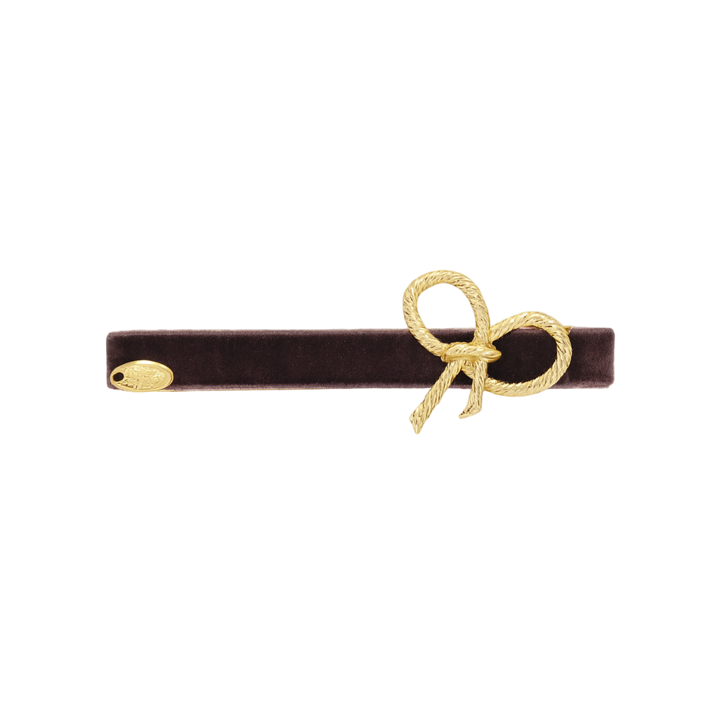 Handmade lilac/purple velvet hair clip with gold bow