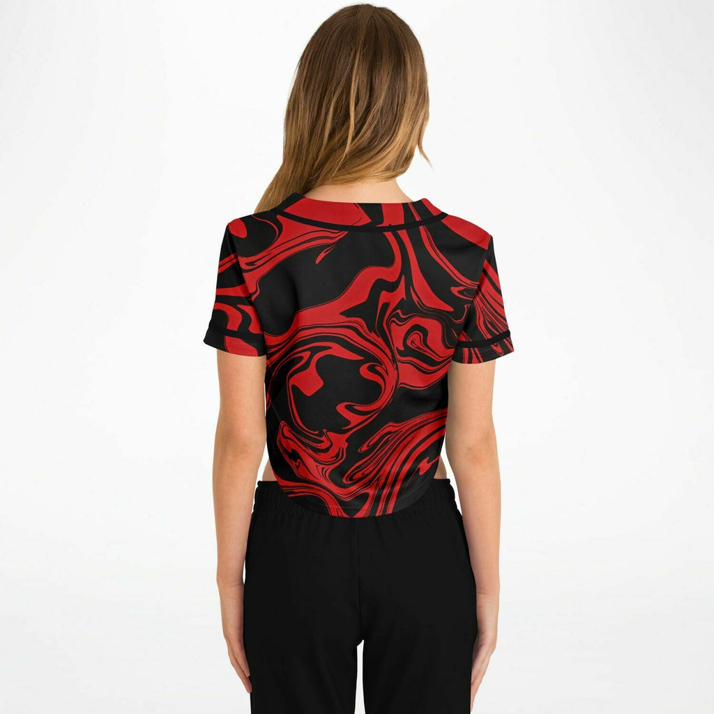 Red and Black Slime Oil Spill Cropped Baseball Jersey