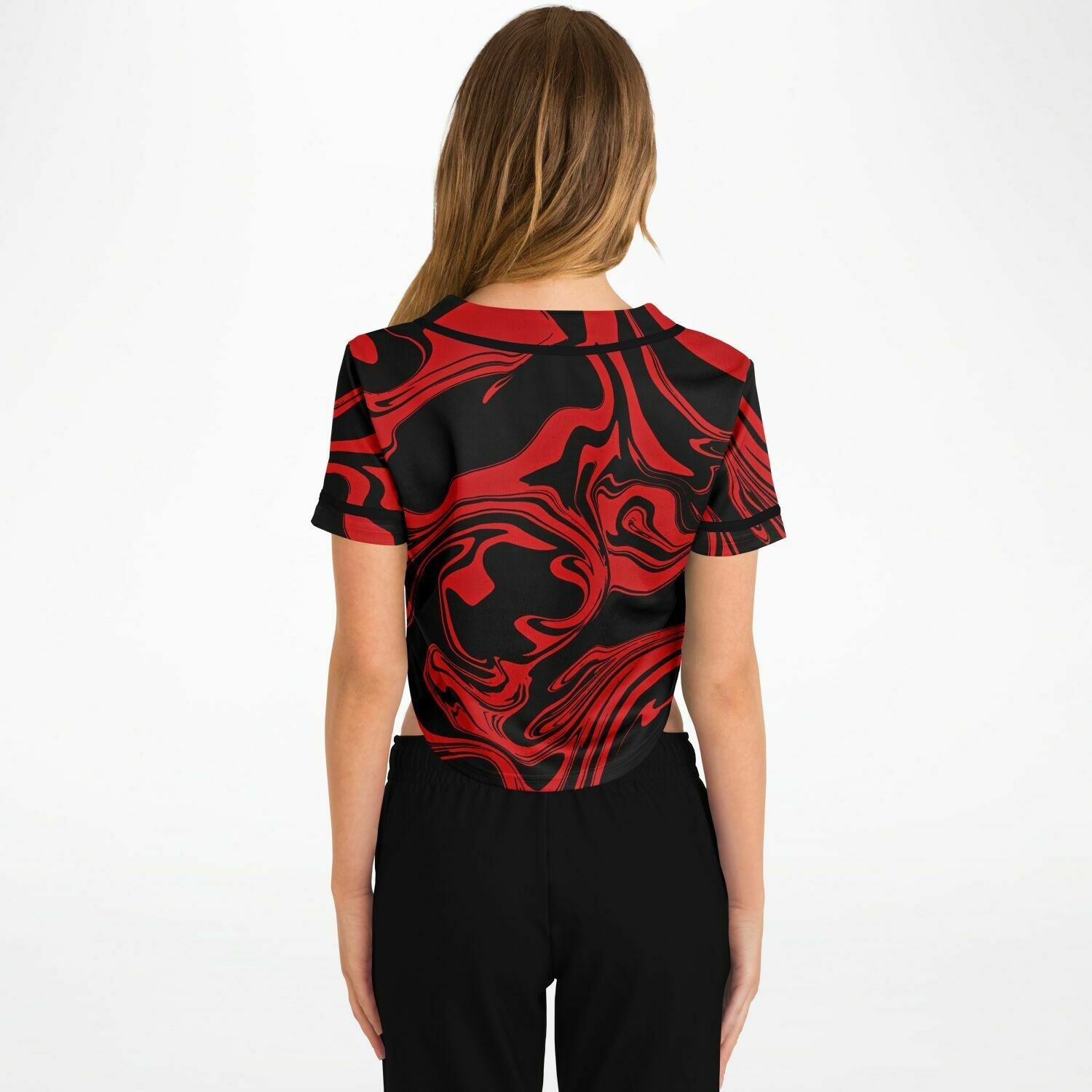 Red and Black Slime Oil Spill Cropped Baseball Jersey