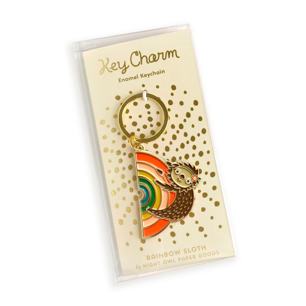 Rainbow Sloth Enamel Keychain