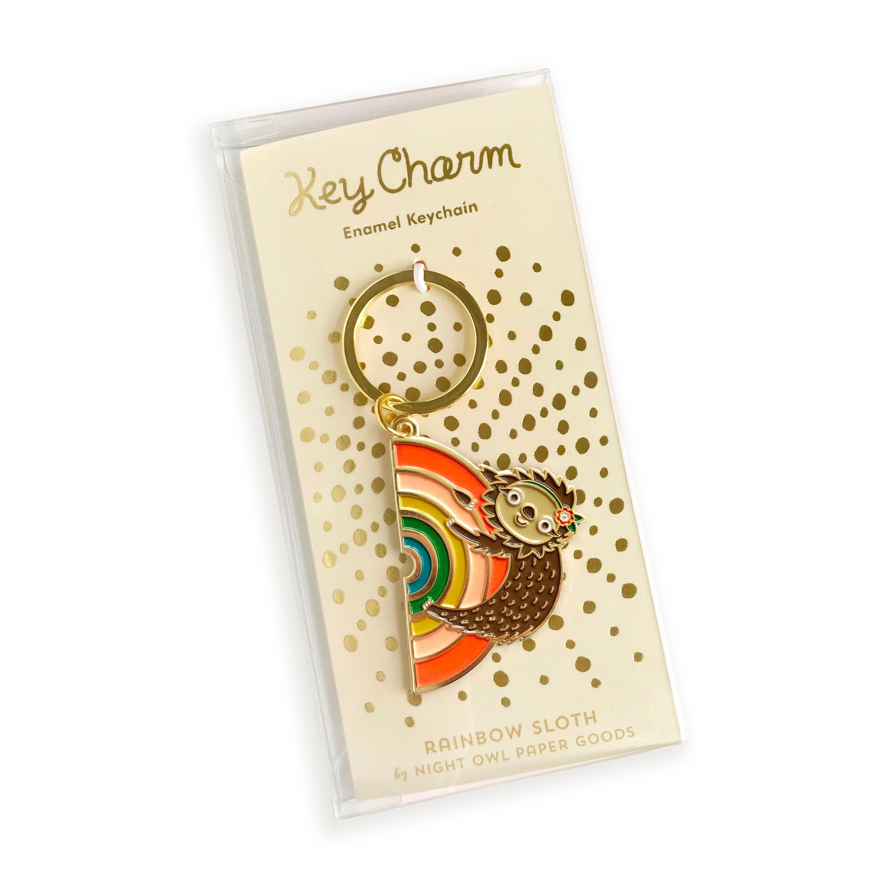 Rainbow Sloth Enamel Keychain