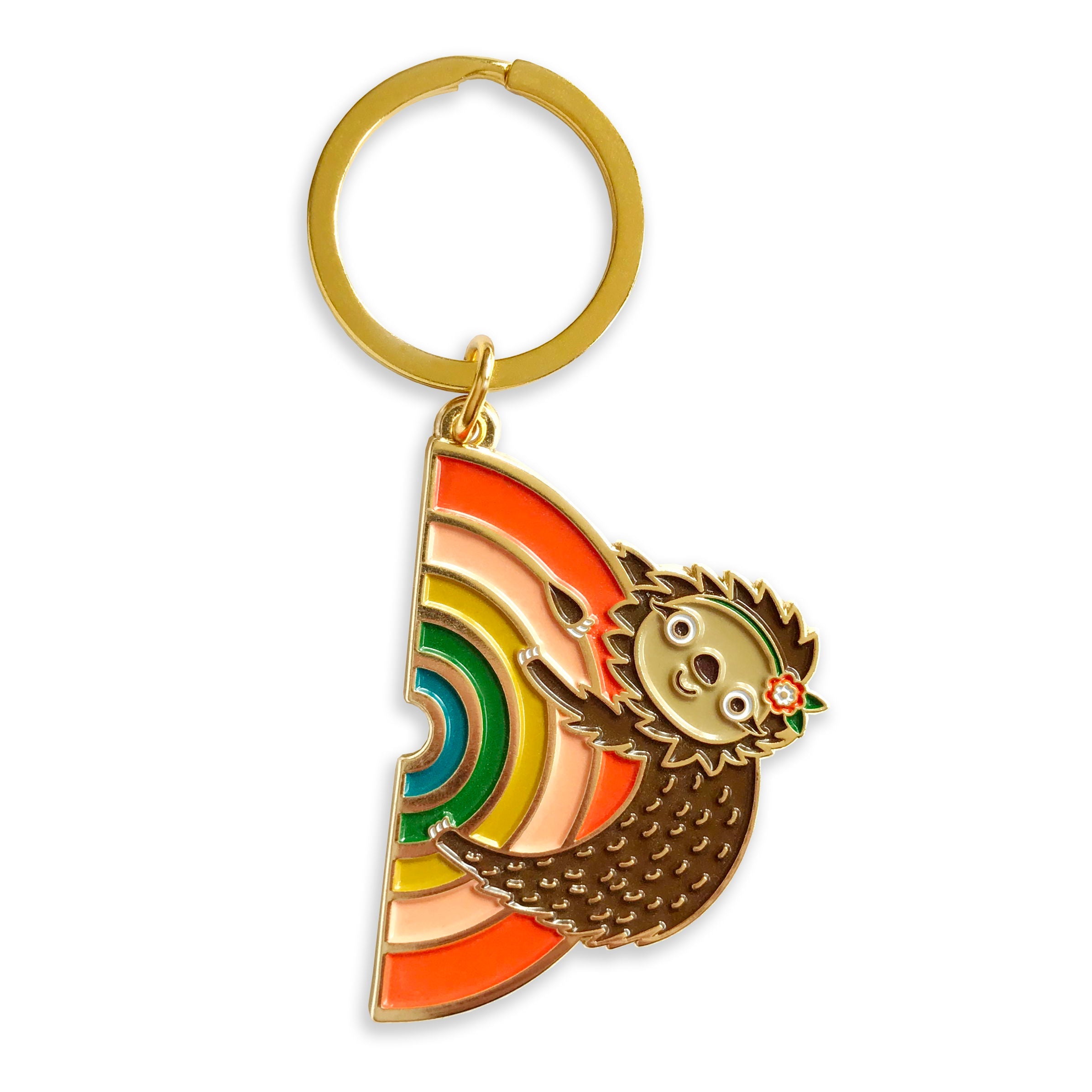 Rainbow Sloth Enamel Keychain