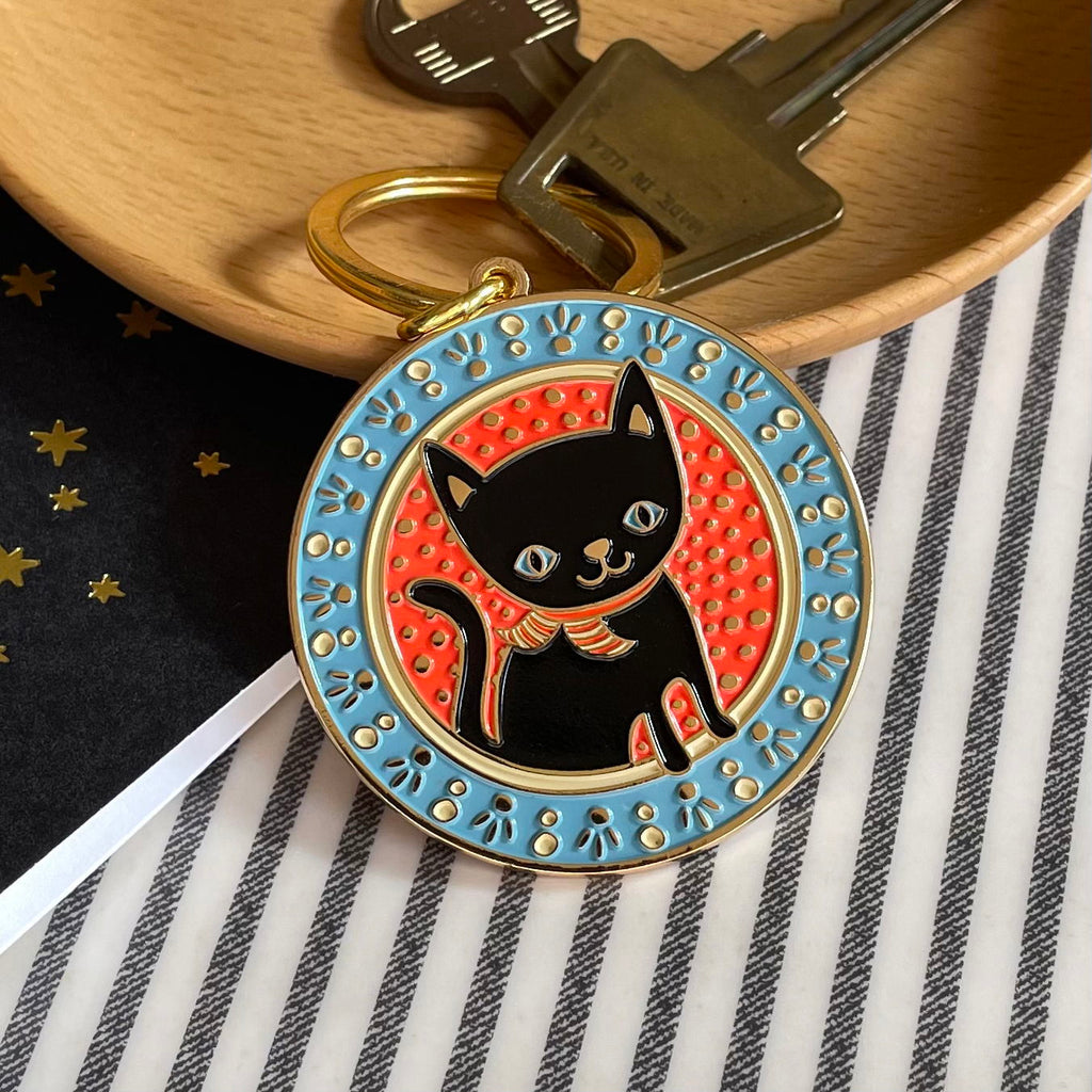 Lucky Cat Blue Enamel Keychain