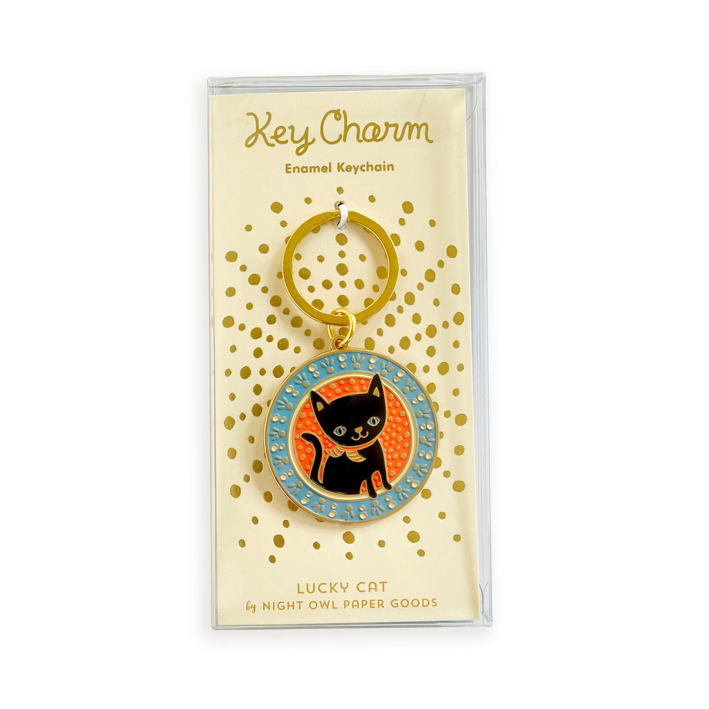 Lucky Cat Blue Enamel Keychain