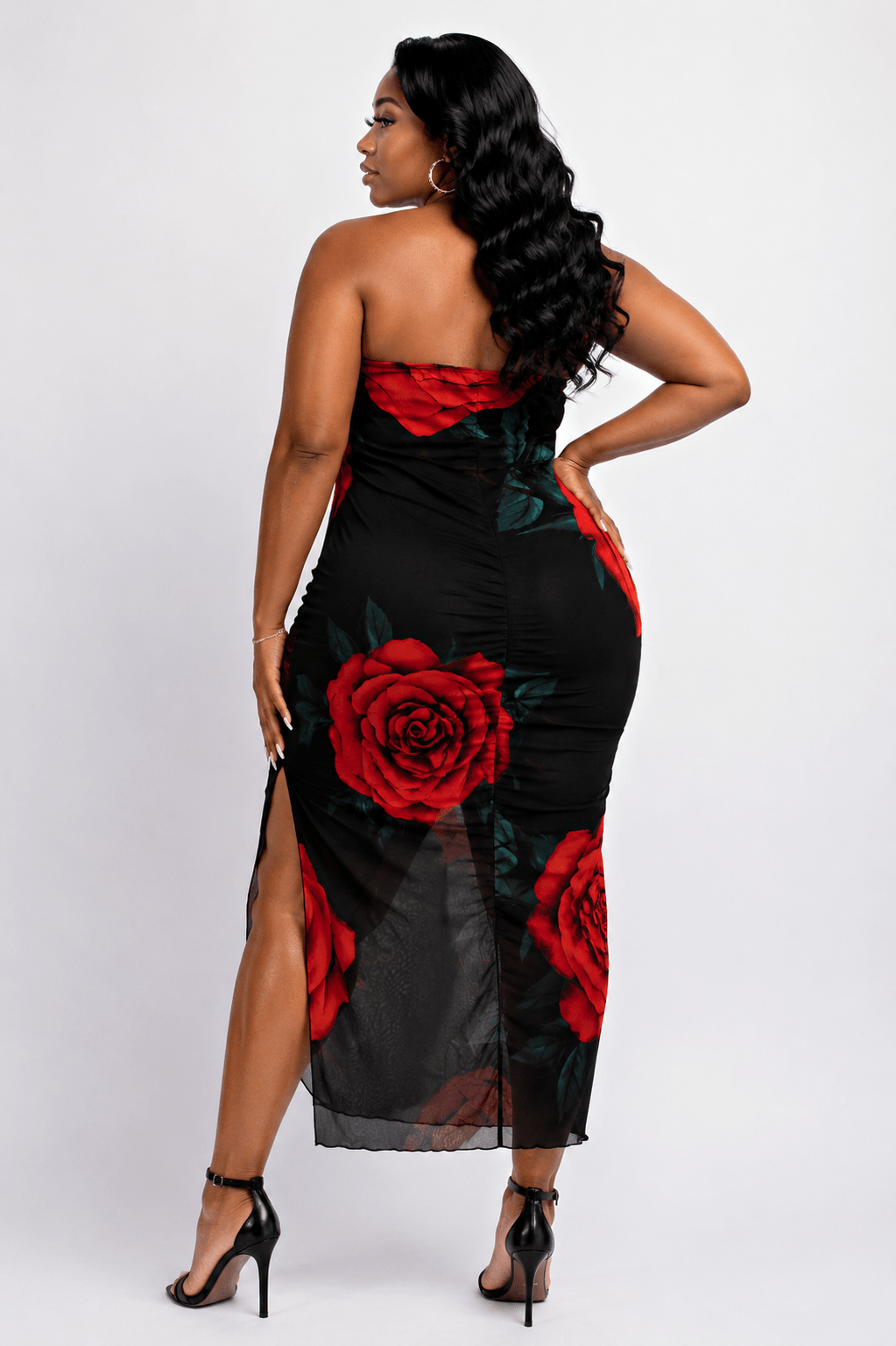 Emilia Mesh Print Strapless Dress with Slit