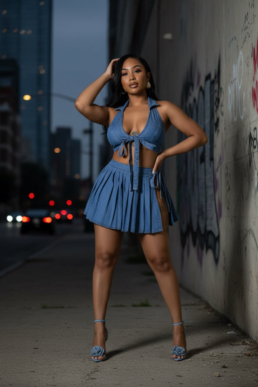 City Slicker Denim Mini Skirt -Blue