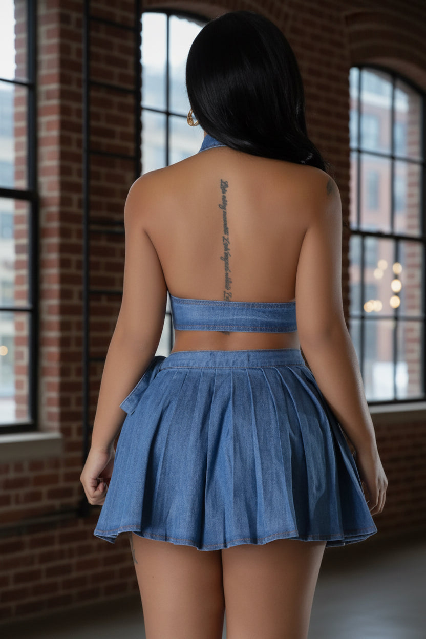 City Slicker Denim Mini Skirt -Blue