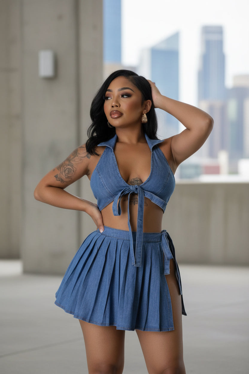 City Slicker Denim Mini Skirt -Blue