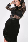 Asymmetrical Fr Hem Flower Midi Skirt