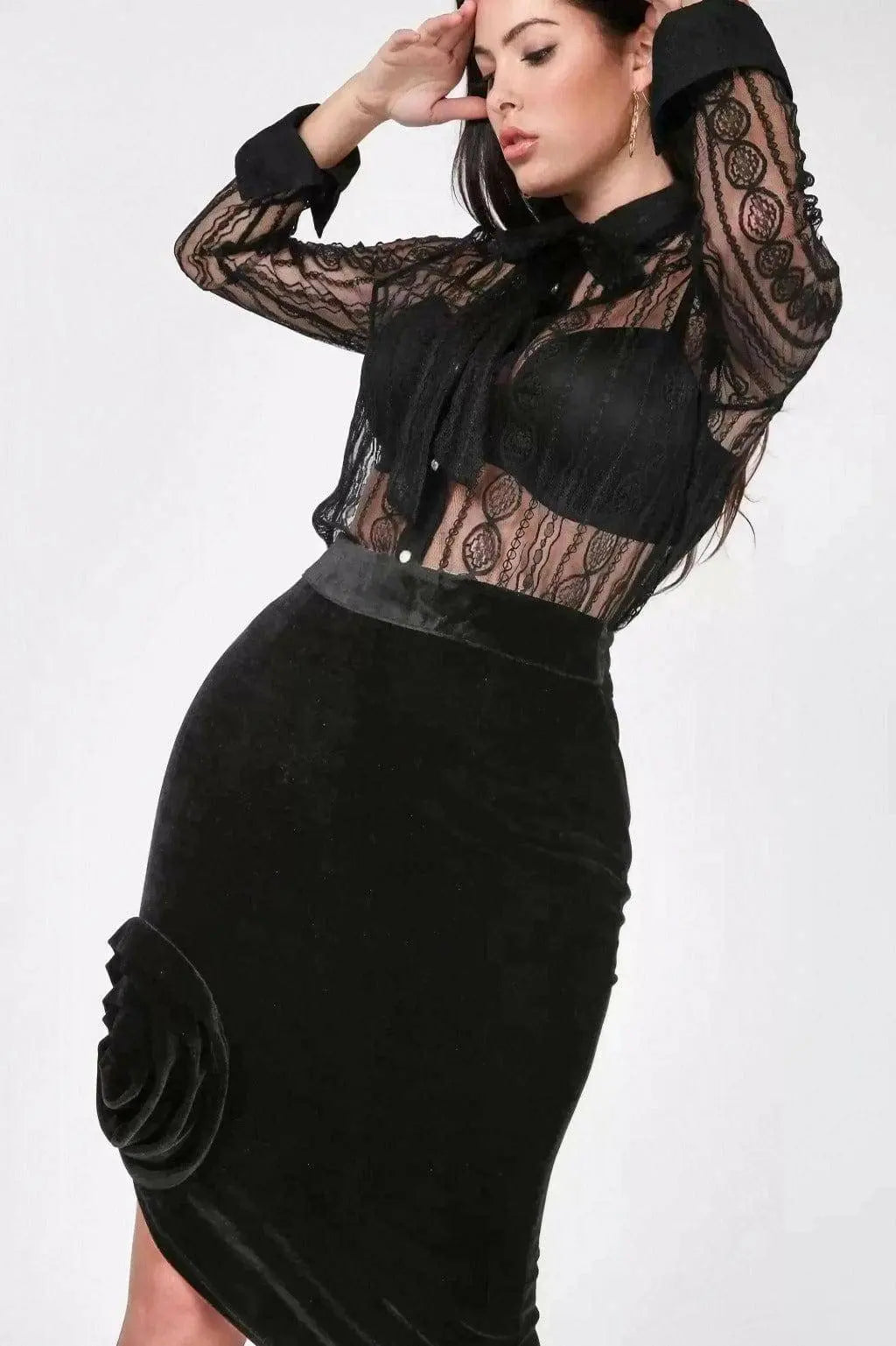 Asymmetrical Fr Hem Flower Midi Skirt