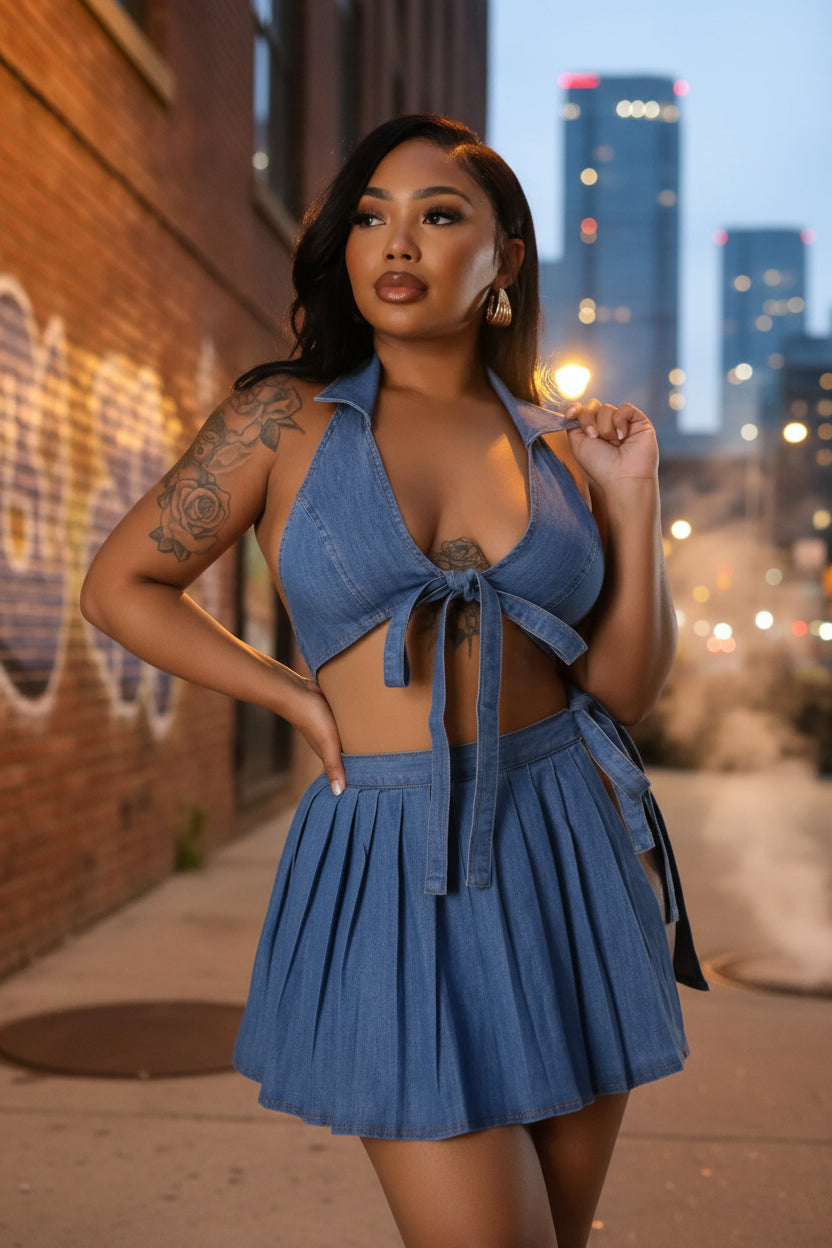 City Slicker Denim Mini Skirt -Blue
