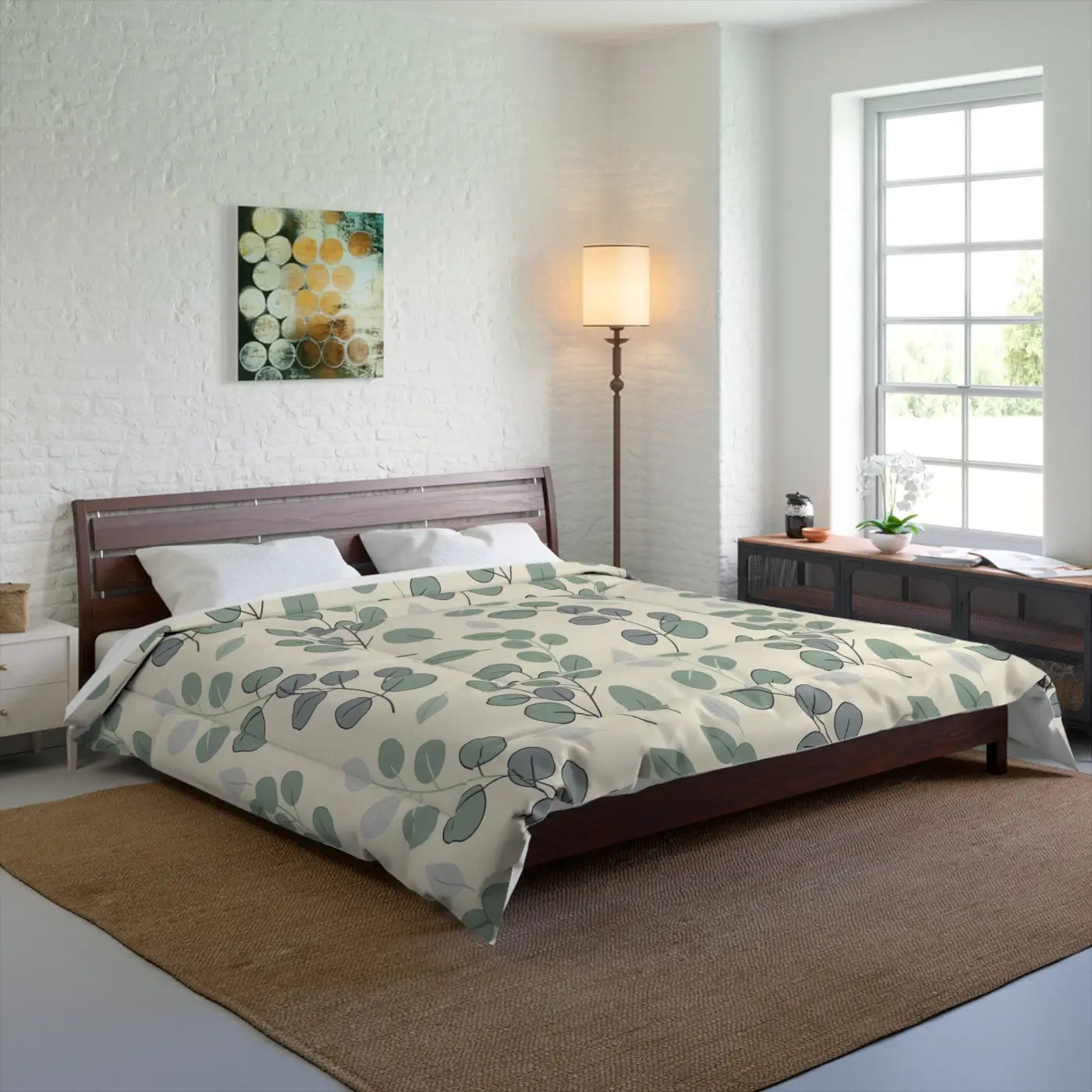 Serene Leaves Botanical Comforter - Eucalyptus Microfiber - DipaliZ