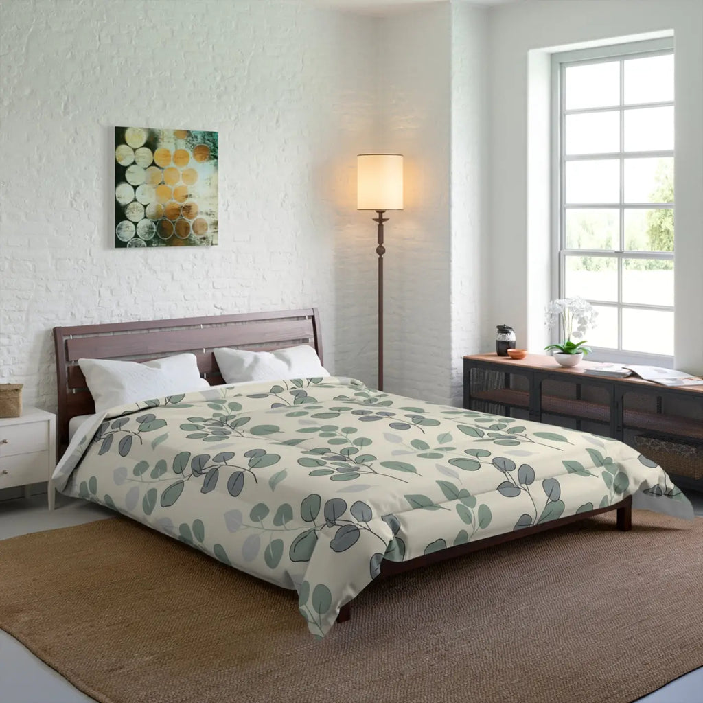 Serene Leaves Botanical Comforter - Eucalyptus Microfiber - DipaliZ
