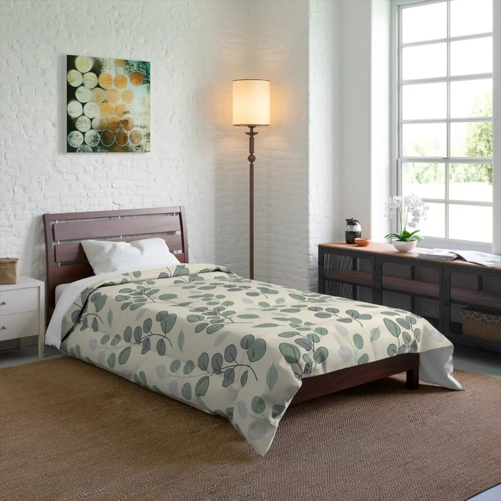 Serene Leaves Botanical Comforter - Eucalyptus Microfiber - DipaliZ