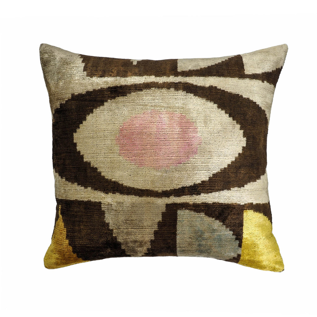 Eye of Ra 2 Silk Velvet Ikat Pillow Cover 20 X 20
