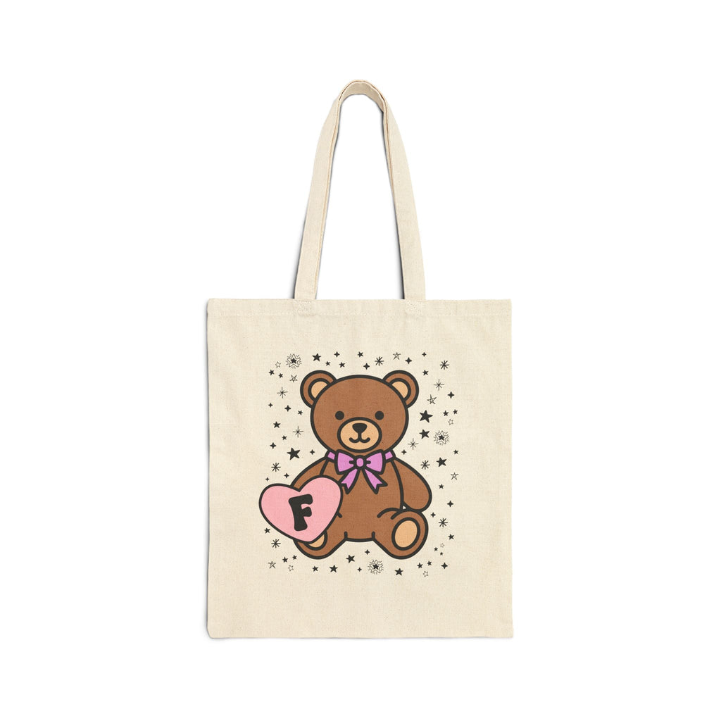 F: Bear Holding a Heart Tote Bag with Initial