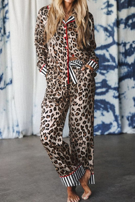 Leopard Colorblock Stripe Edge Shirt and Pants Paj