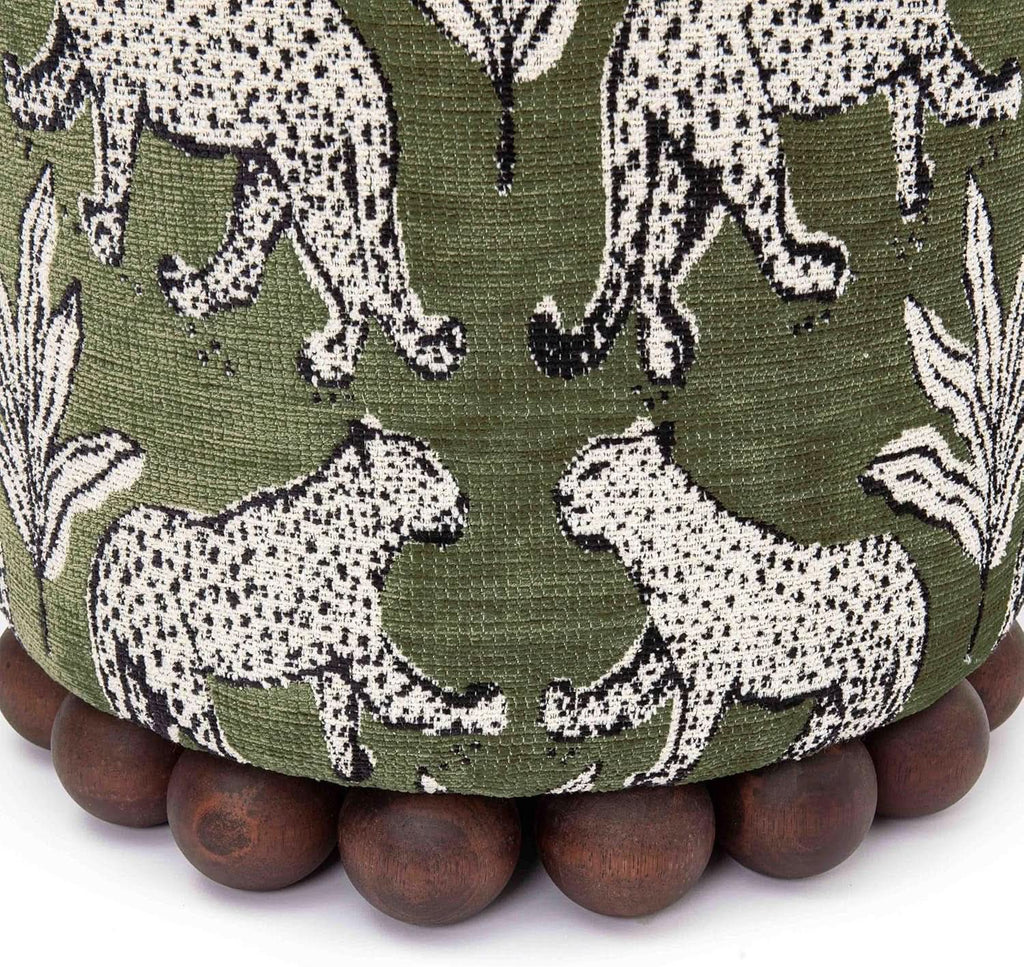 Olive Green Leopard Jacquard Ottoman Room Furniture