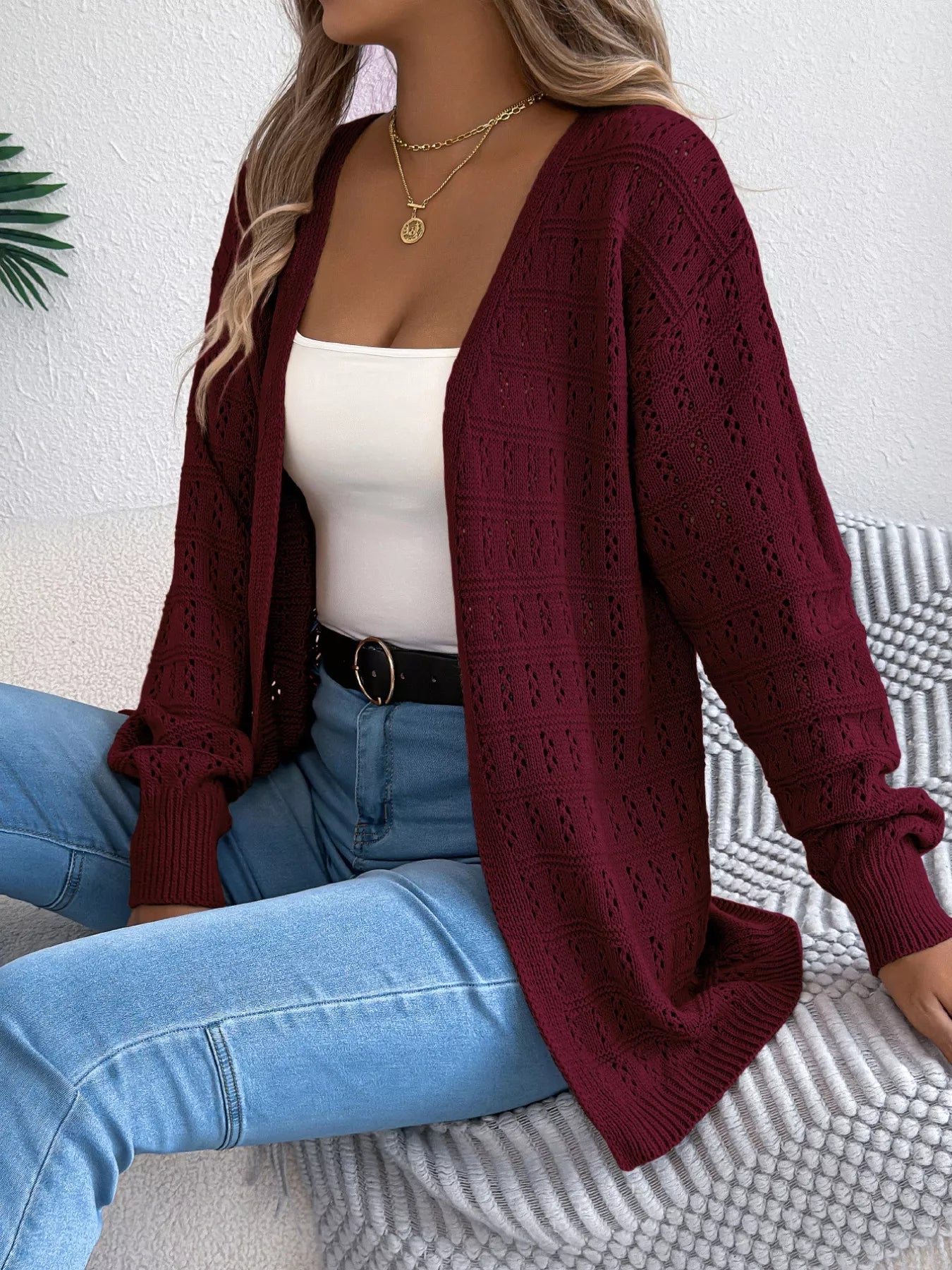 Open-Front Crochet Knit Cardigan