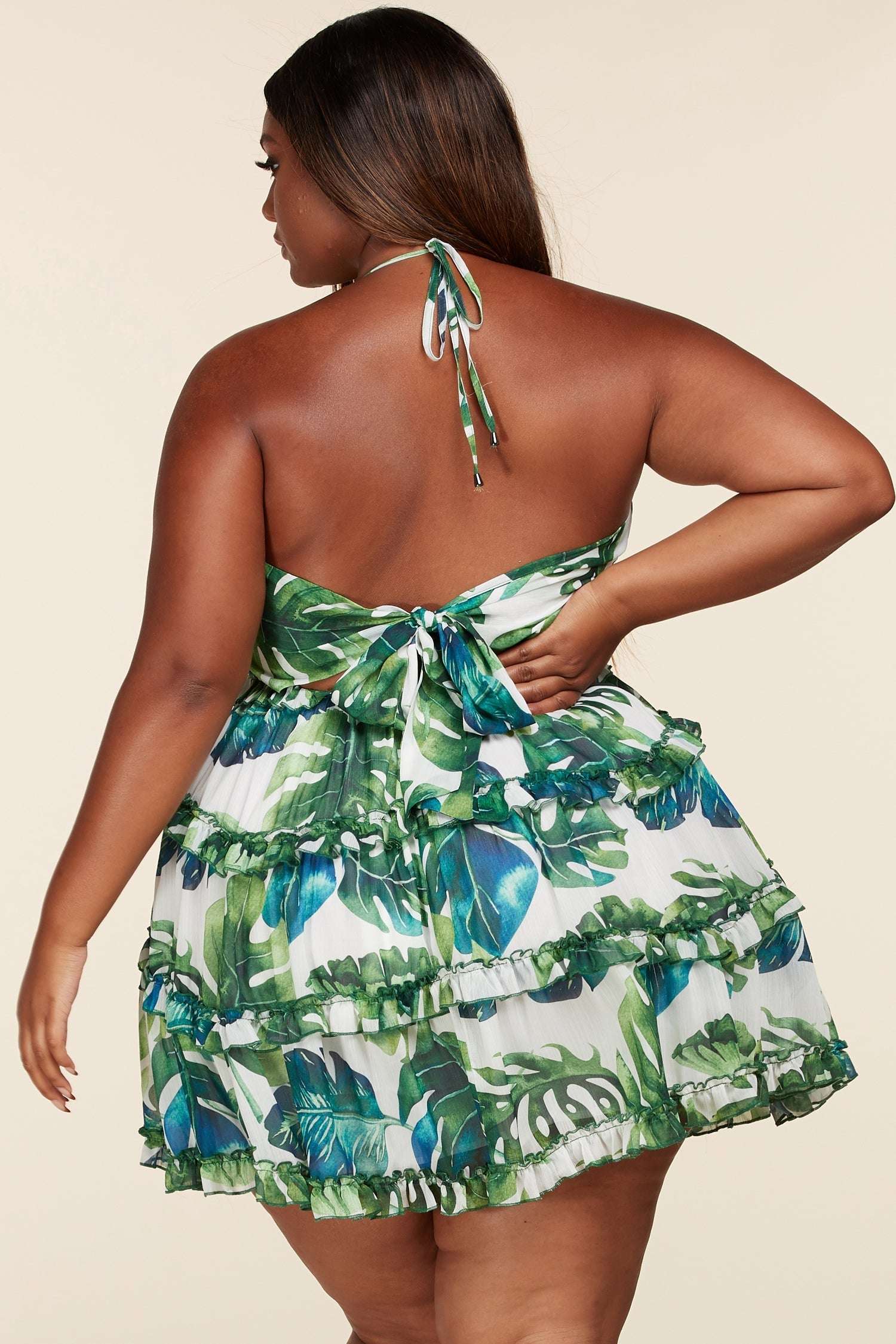 Fasheabe Leaf Print O-ring Mini Dress