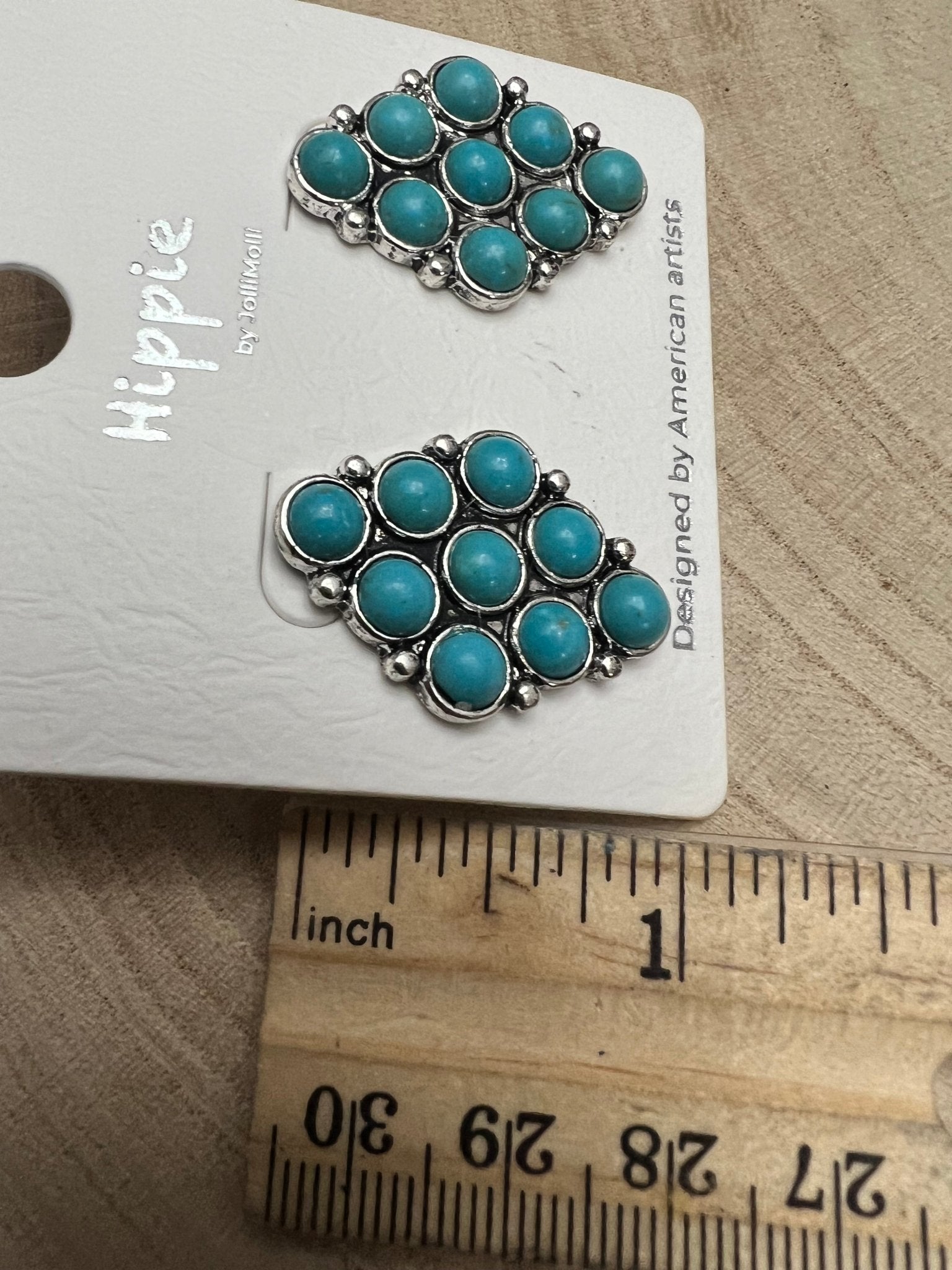 Faux Turquoise Cluster Post Earrings - 1 inch drop