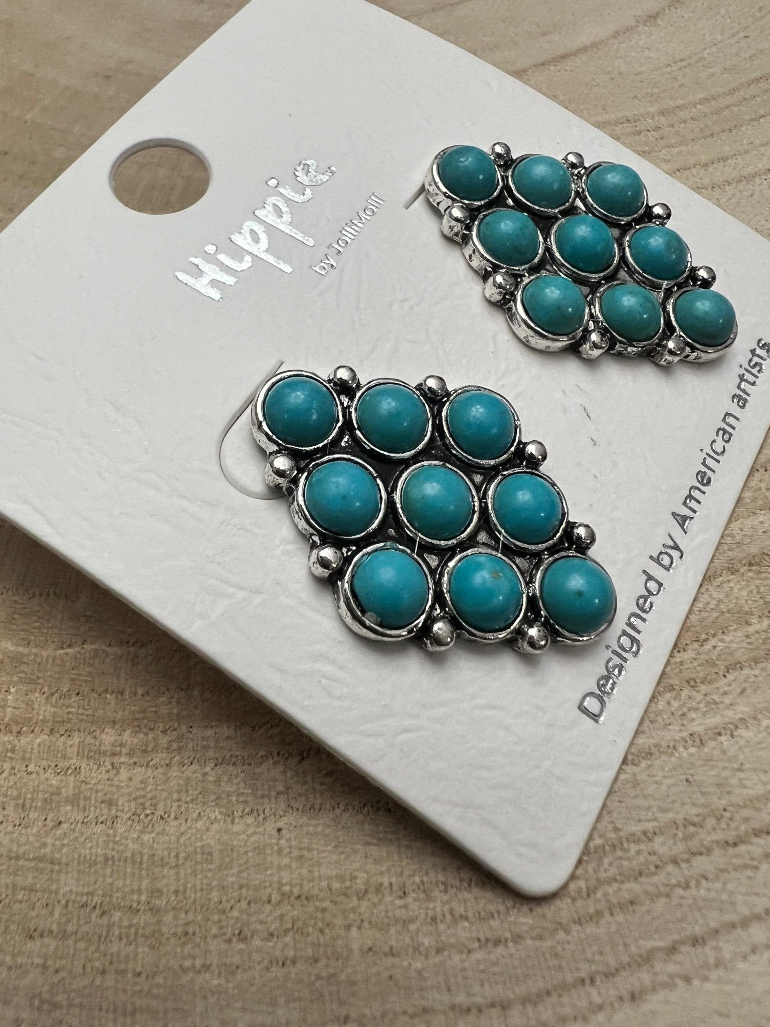 Faux Turquoise Cluster Post Earrings - 1 inch drop
