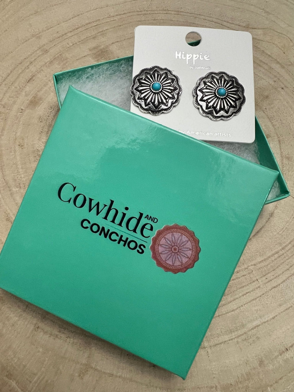 Faux Turquoise Concho Post Earrings - 3/4 inch drop