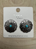 Faux Turquoise Concho Post Earrings - 3/4 inch drop