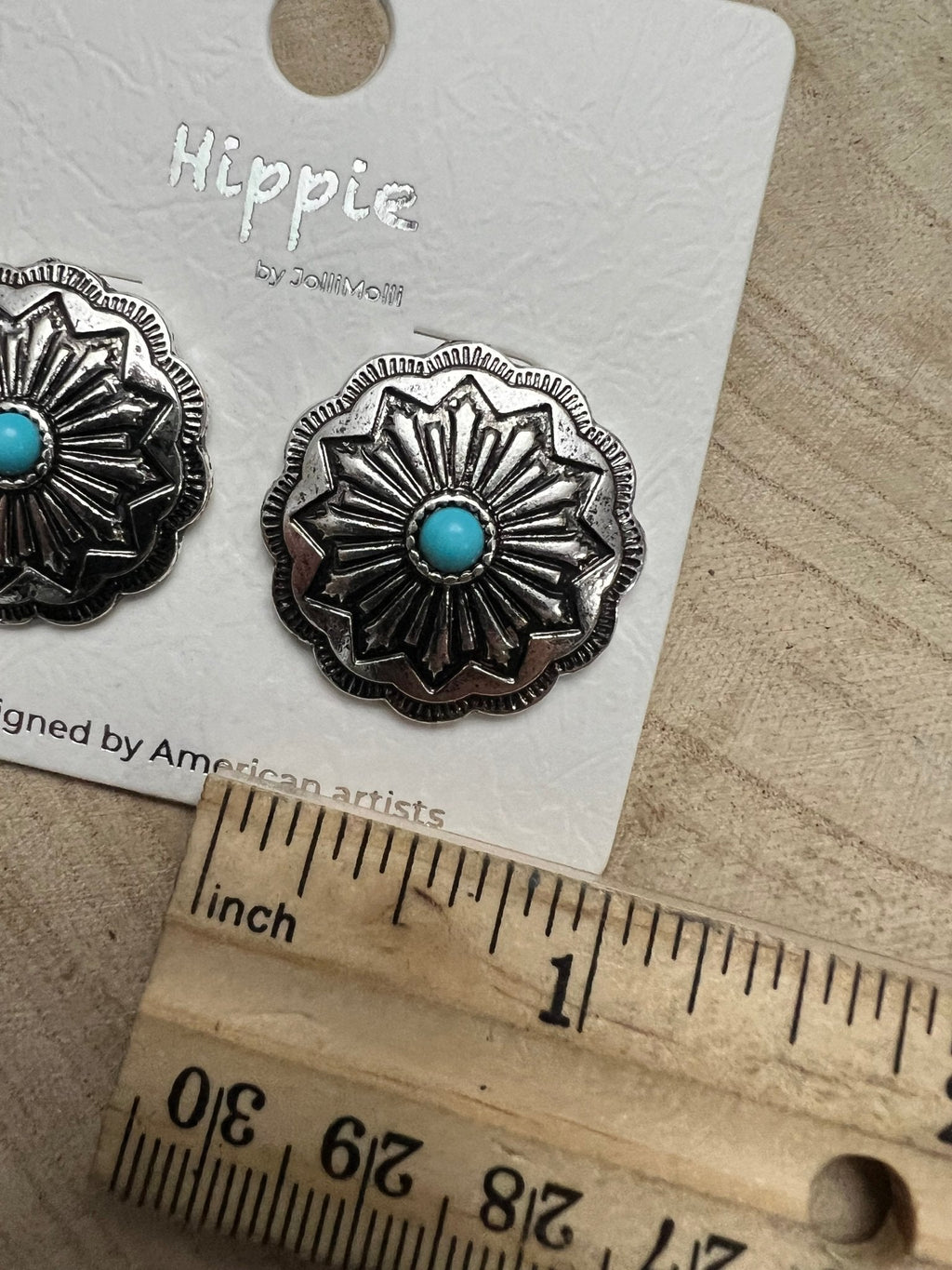 Faux Turquoise Concho Post Earrings - 3/4 inch drop