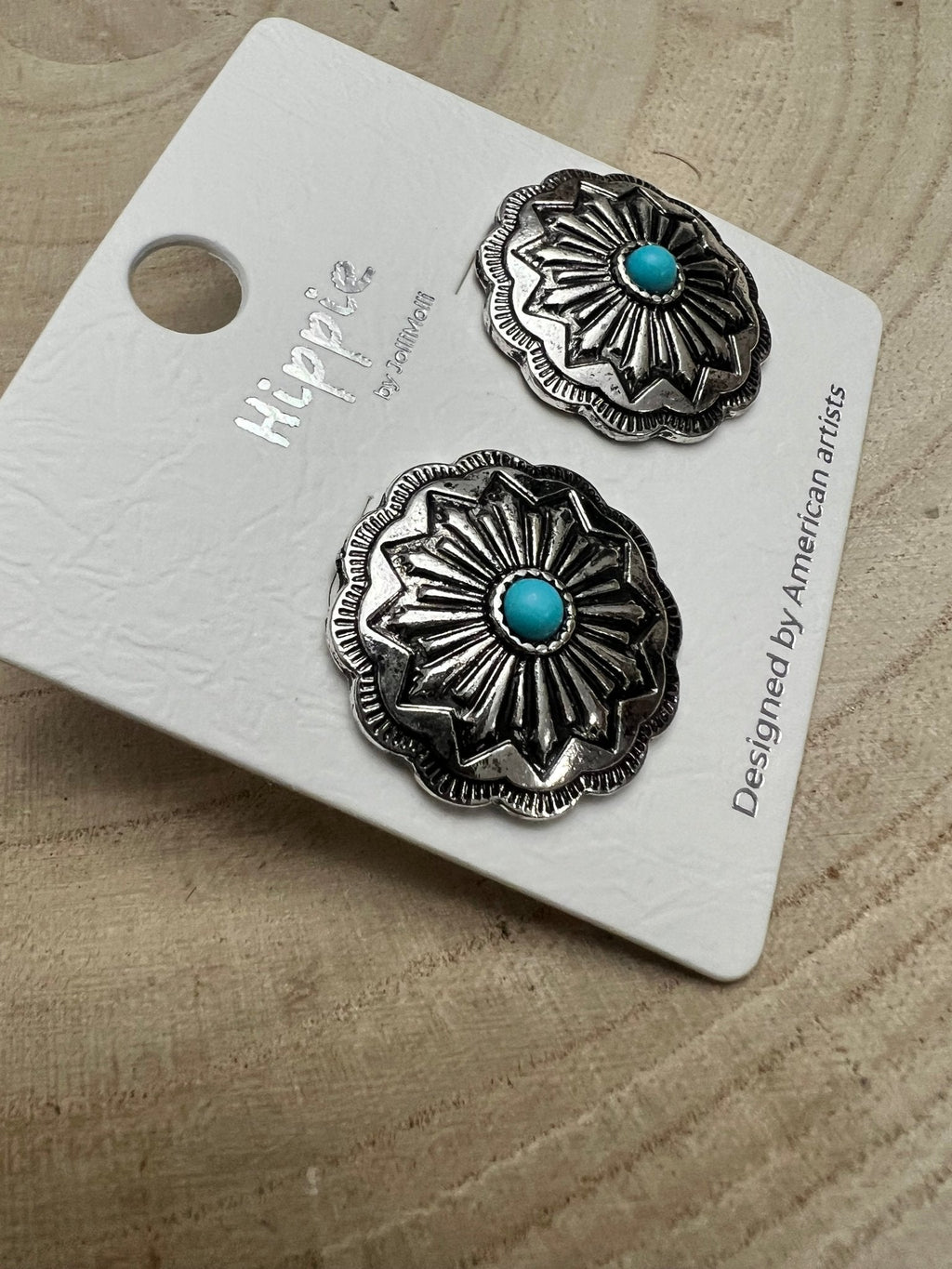 Faux Turquoise Concho Post Earrings - 3/4 inch drop