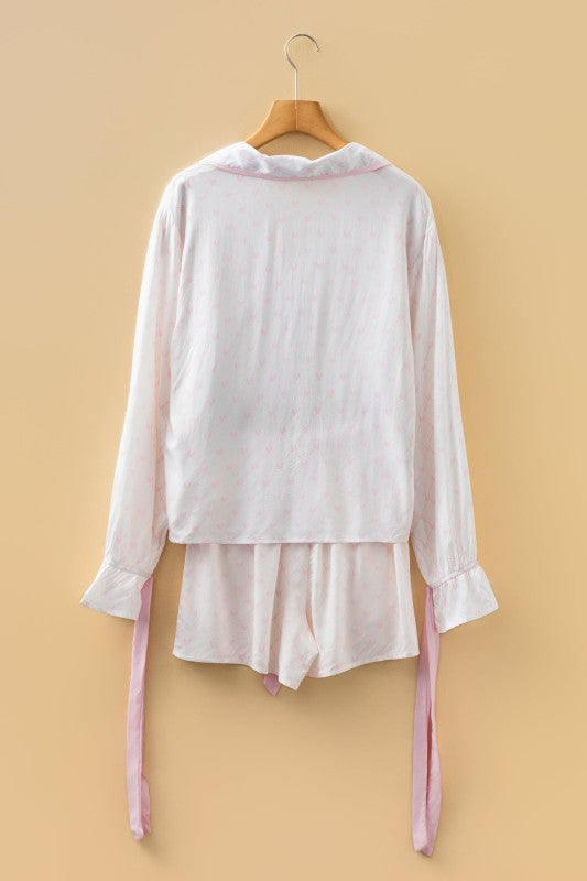Bow Tie Lattice Top and Shorts Pajama Set