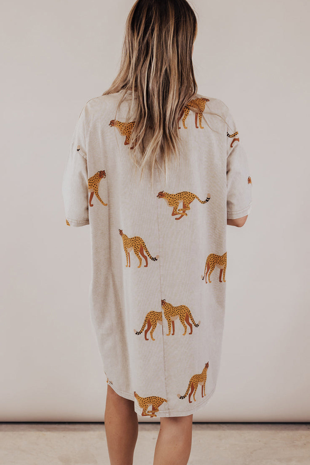 Apricot Cheetah Print Side Pockets T Shirt Mini Dress