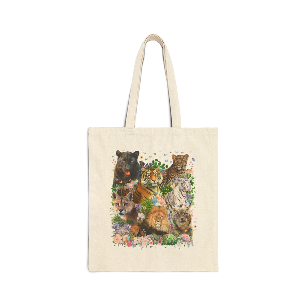 Floral Big Cat Collage Tote Bag with Butterflies