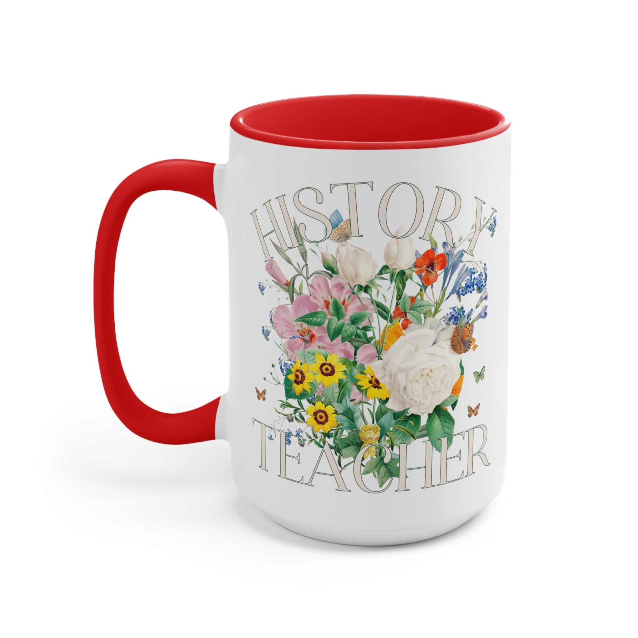 Floral Coffee Mug for History Teacher: 15 Oz Coffee Mug | Boho Vintage Botanical Mug