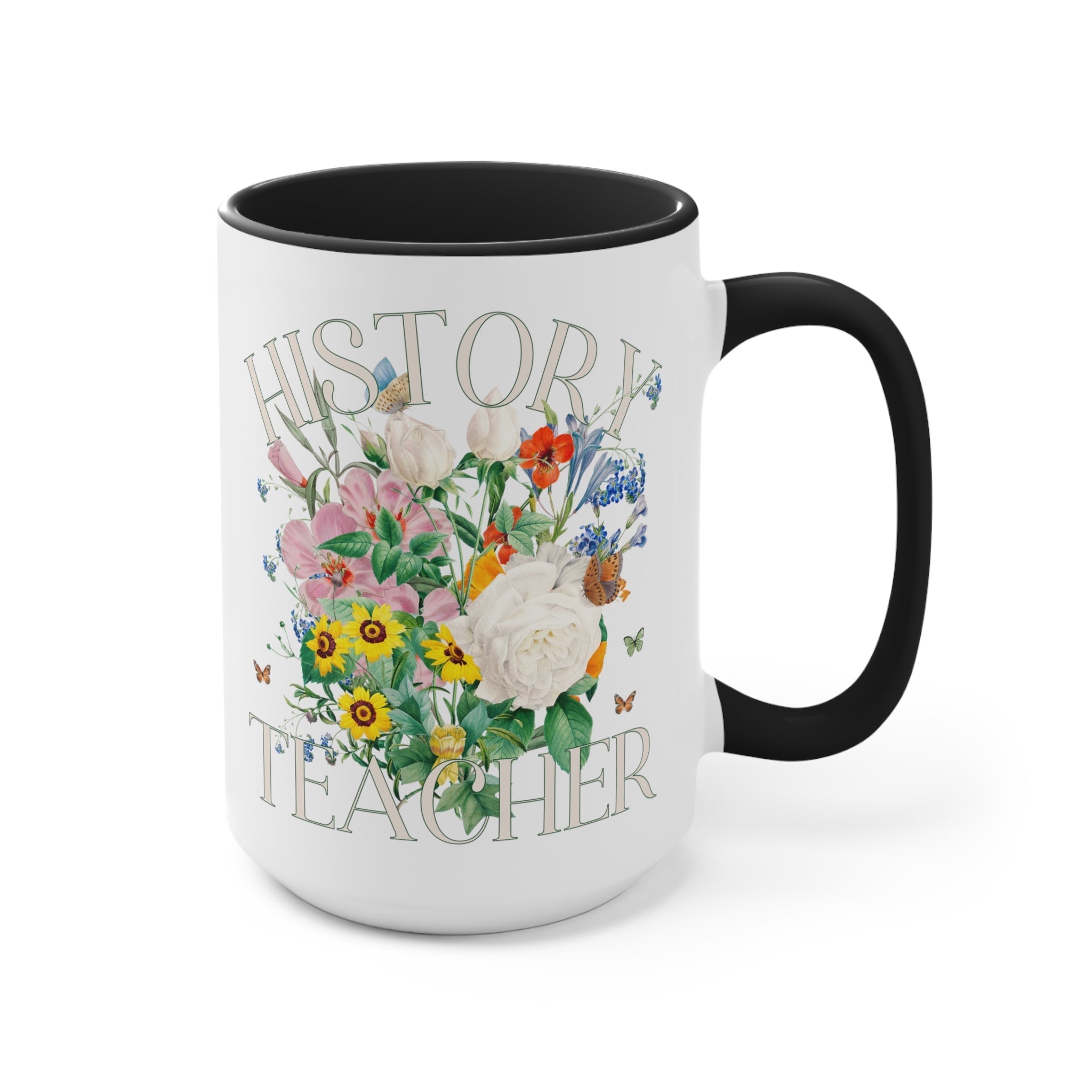 Floral Coffee Mug for History Teacher: 15 Oz Coffee Mug | Boho Vintage Botanical Mug