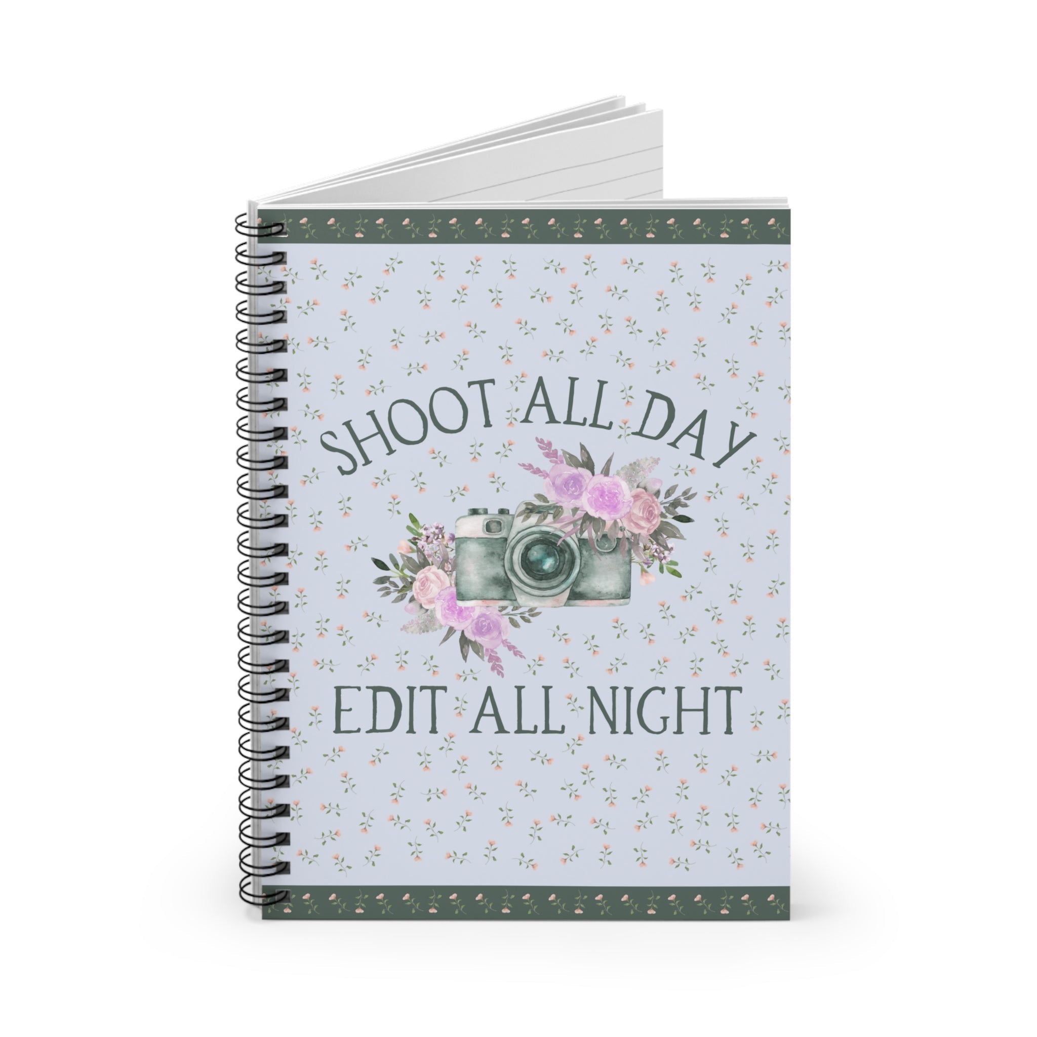 Floral Cottagecore Notebook for Wedding Photographer: Boho Spiral Journal for Photography Student or Major, Flower Notebook with Cute Camera