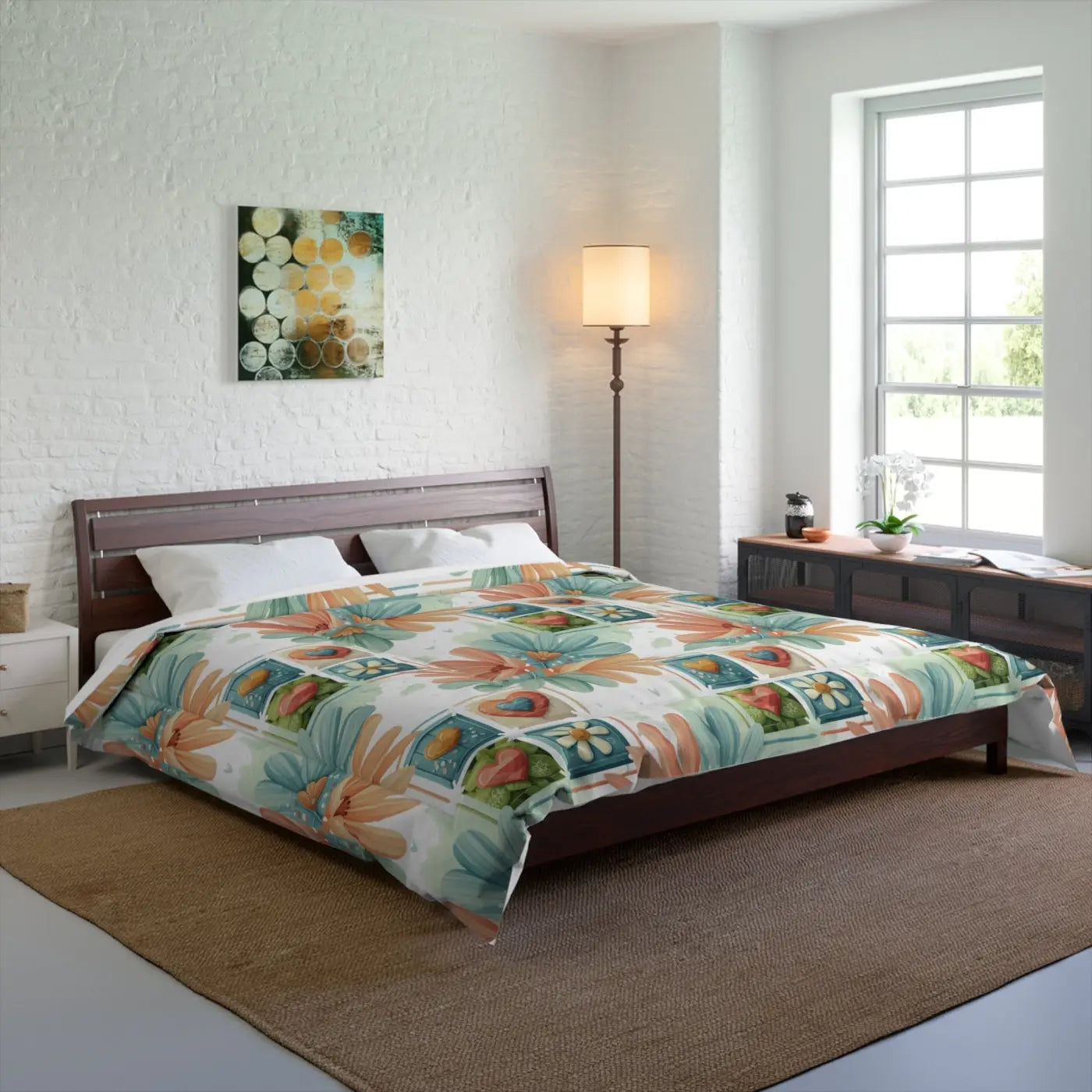 Cozy Floral Hearts Comforter - Soft Polyester - DipaliZ