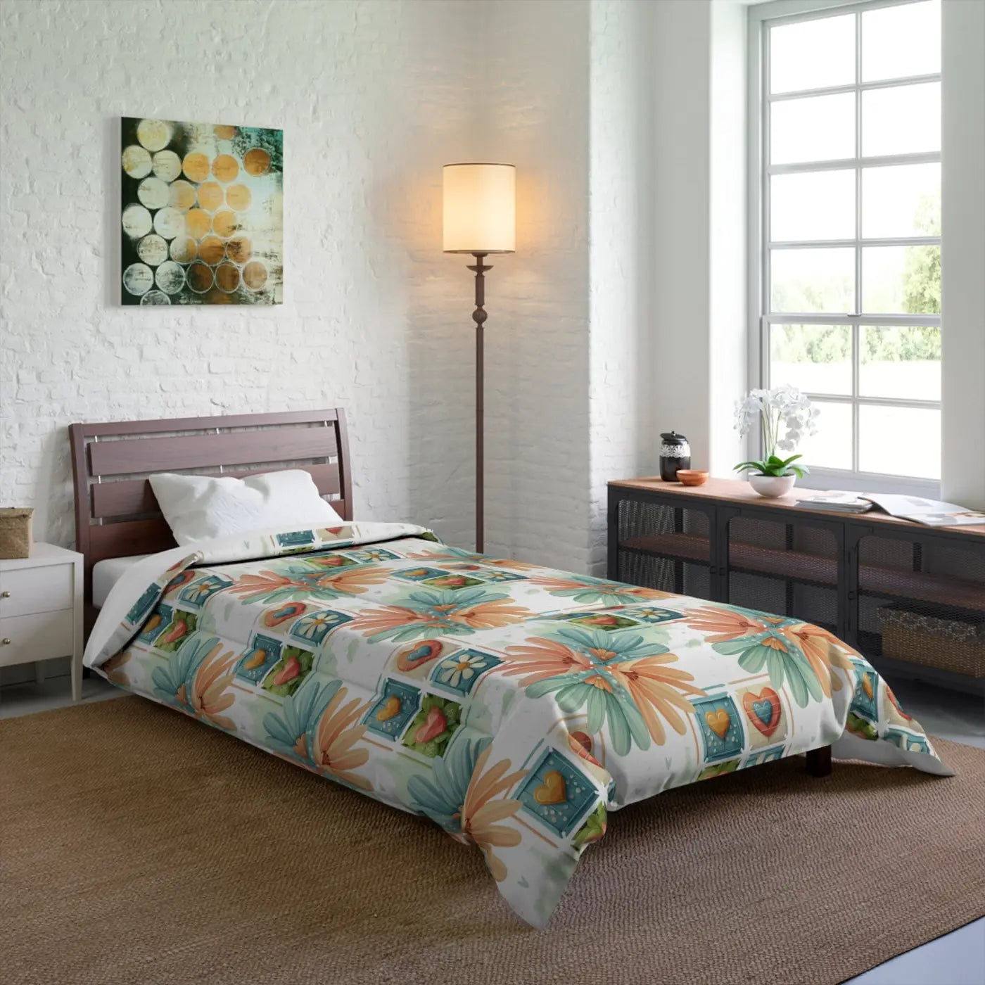 Cozy Floral Hearts Comforter - Soft Polyester - DipaliZ