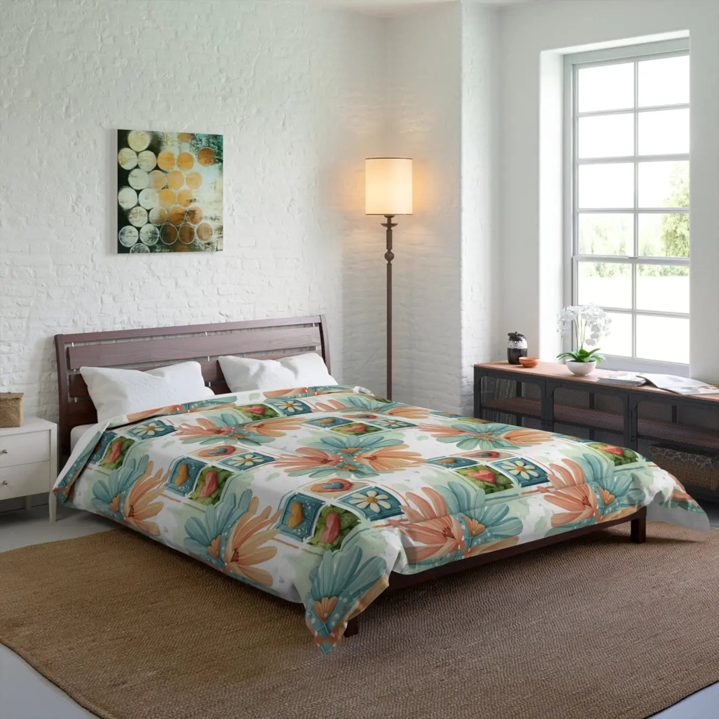 Cozy Floral Hearts Comforter - Soft Polyester - DipaliZ