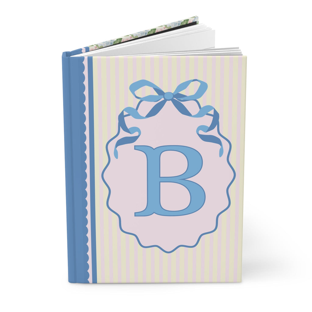 Floral Initial Notebook with Blue Ribbon and Yellow Stripes: B