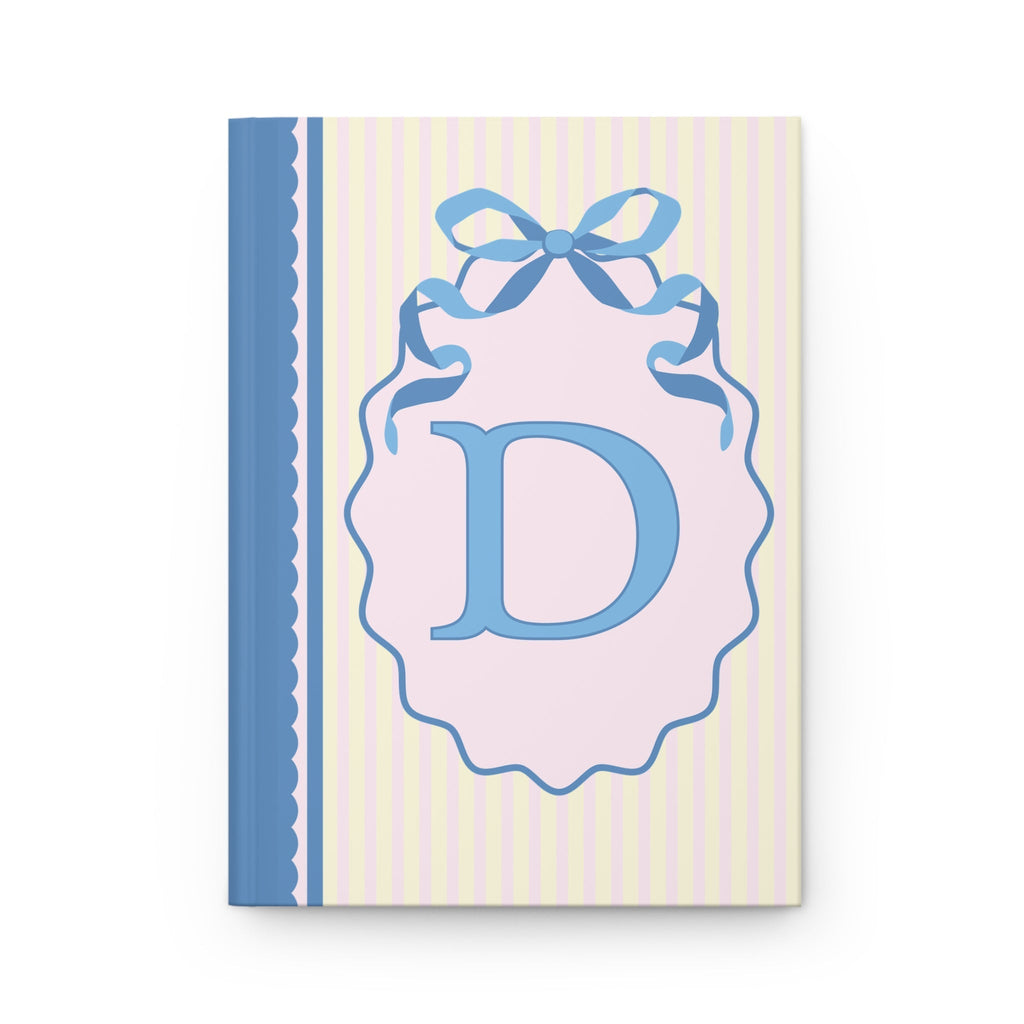 Floral Initial Notebook with Blue Ribbon and Yellow Stripes: D